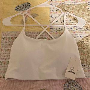 strappy white sports bra